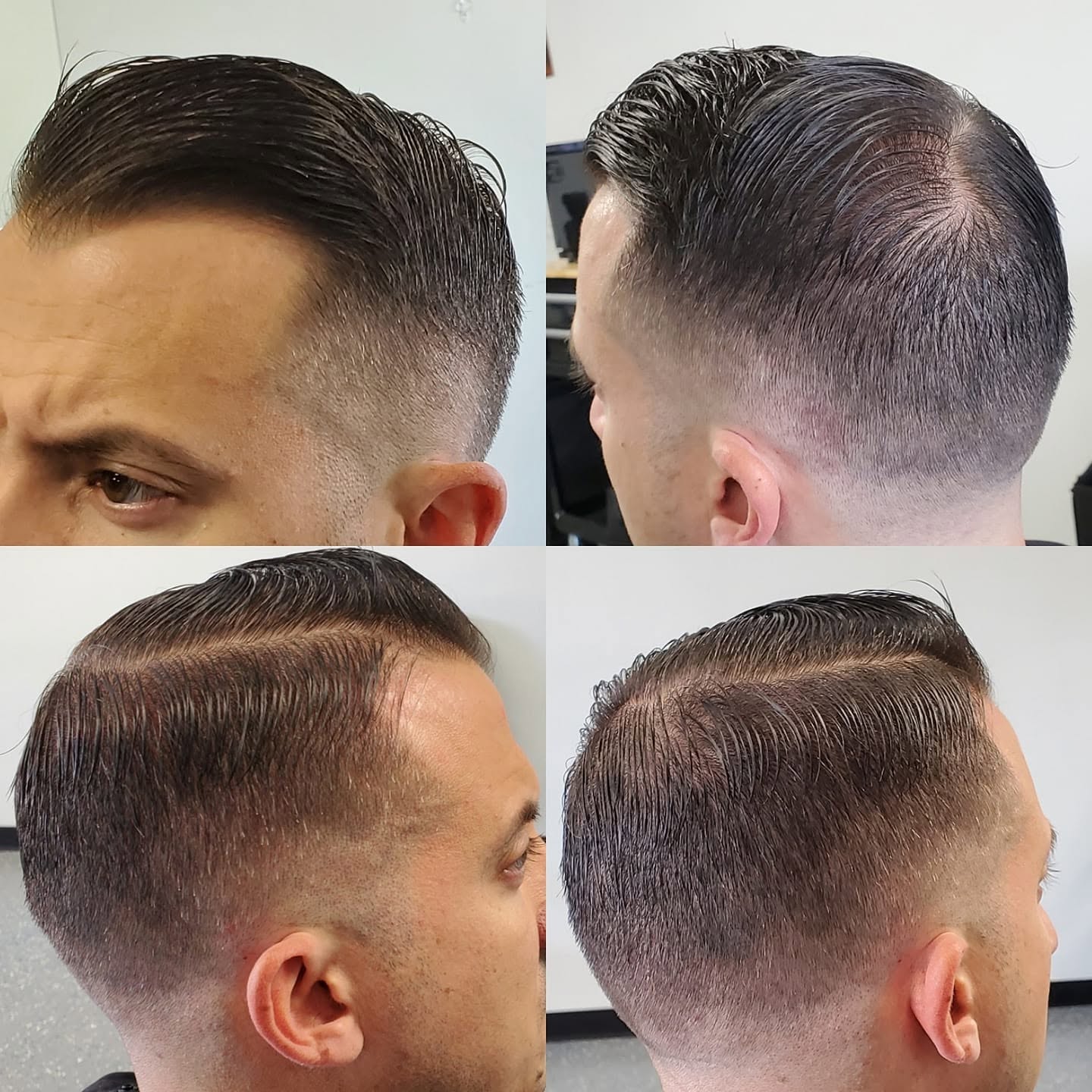 Slicked-back side-part haircut at Tomasso's Barber, Turnersville NJ